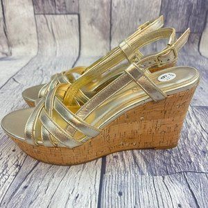 Lauren Ralph Lauren Quaylin Platino Metallic Wedge Sandals heels Women's